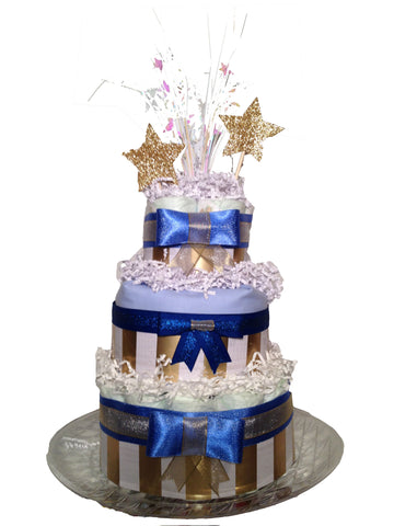 Diaperworks Surprise Cake- 3 Level - Blue and Gold Stars