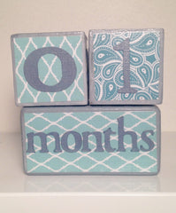 Nursery Photo Blocks- Aqua & Grey